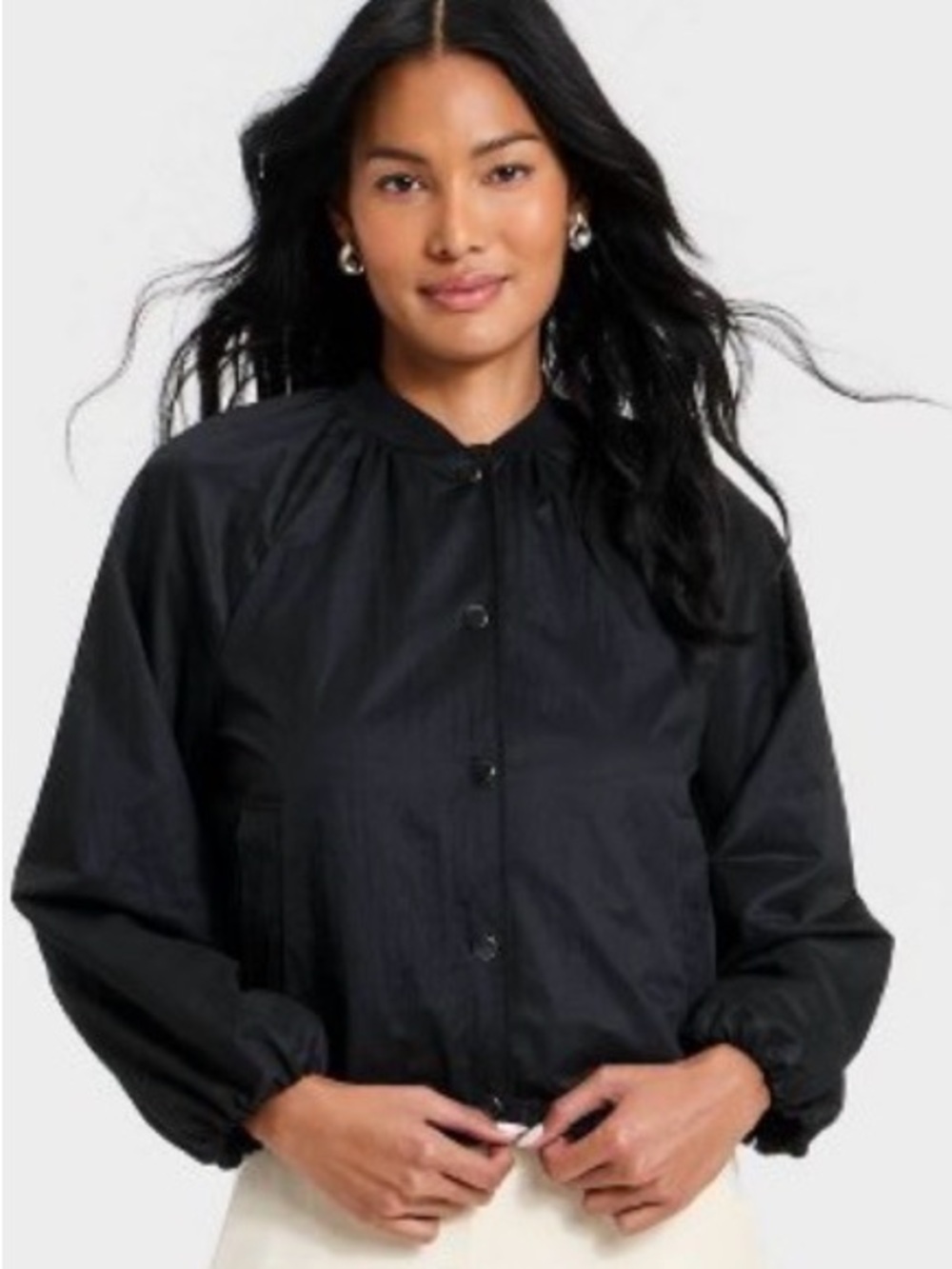 A New Day Black Lightweight Button-Front Bomber Jacket Size XL